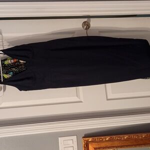 Navy Blue V Bar Binded Midi Dress